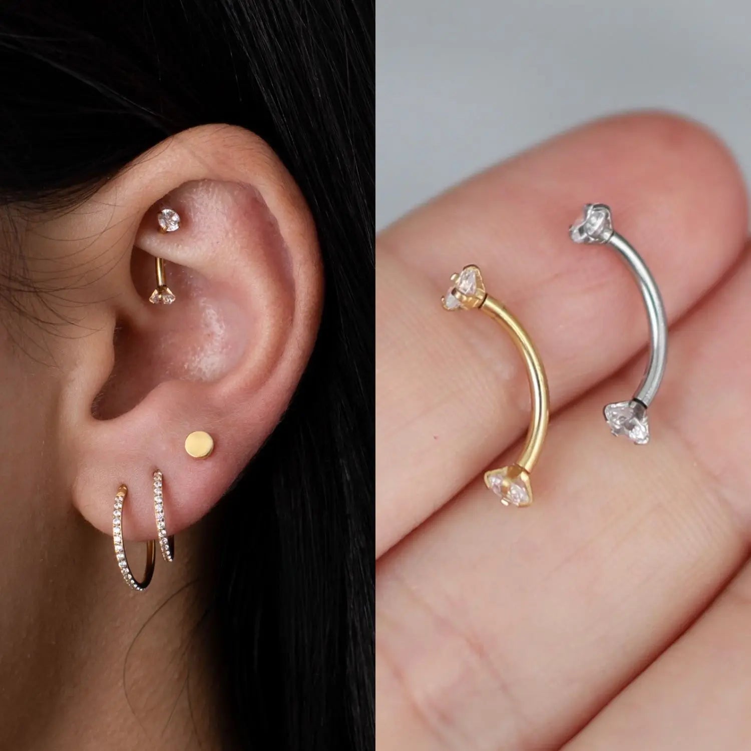 Implant-Grade Titanium Essential 3mm CZ Curved Barbell Piercing