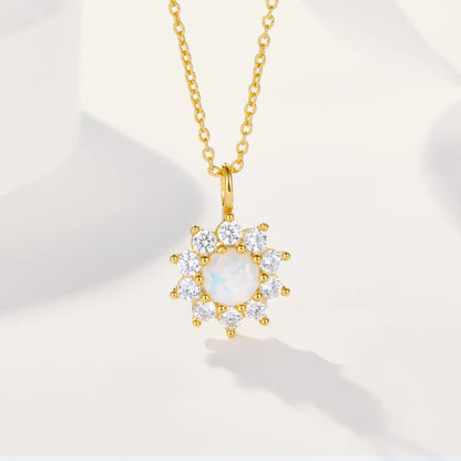 Sparkling White Opal Sunflower Necklace