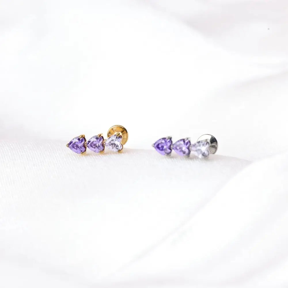 Titanium Adelpha Trio Heart Stud - Gradient Amethyst