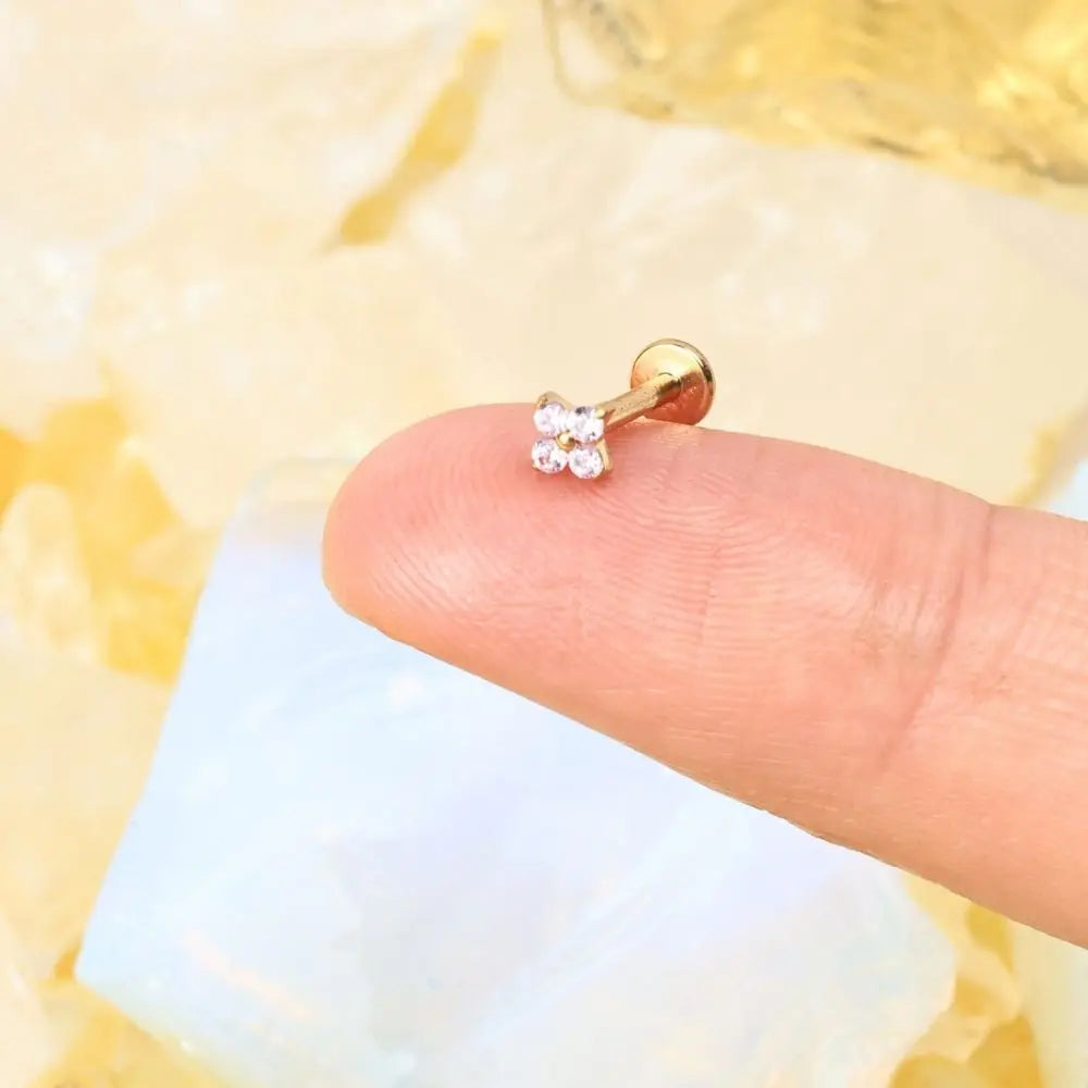 Titanium Aretha Small Pink Four-Leaf Clover Stud