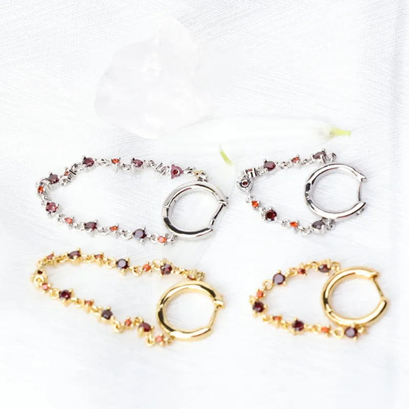 Livia Red Garnet Dangling Chain Hoop Earring