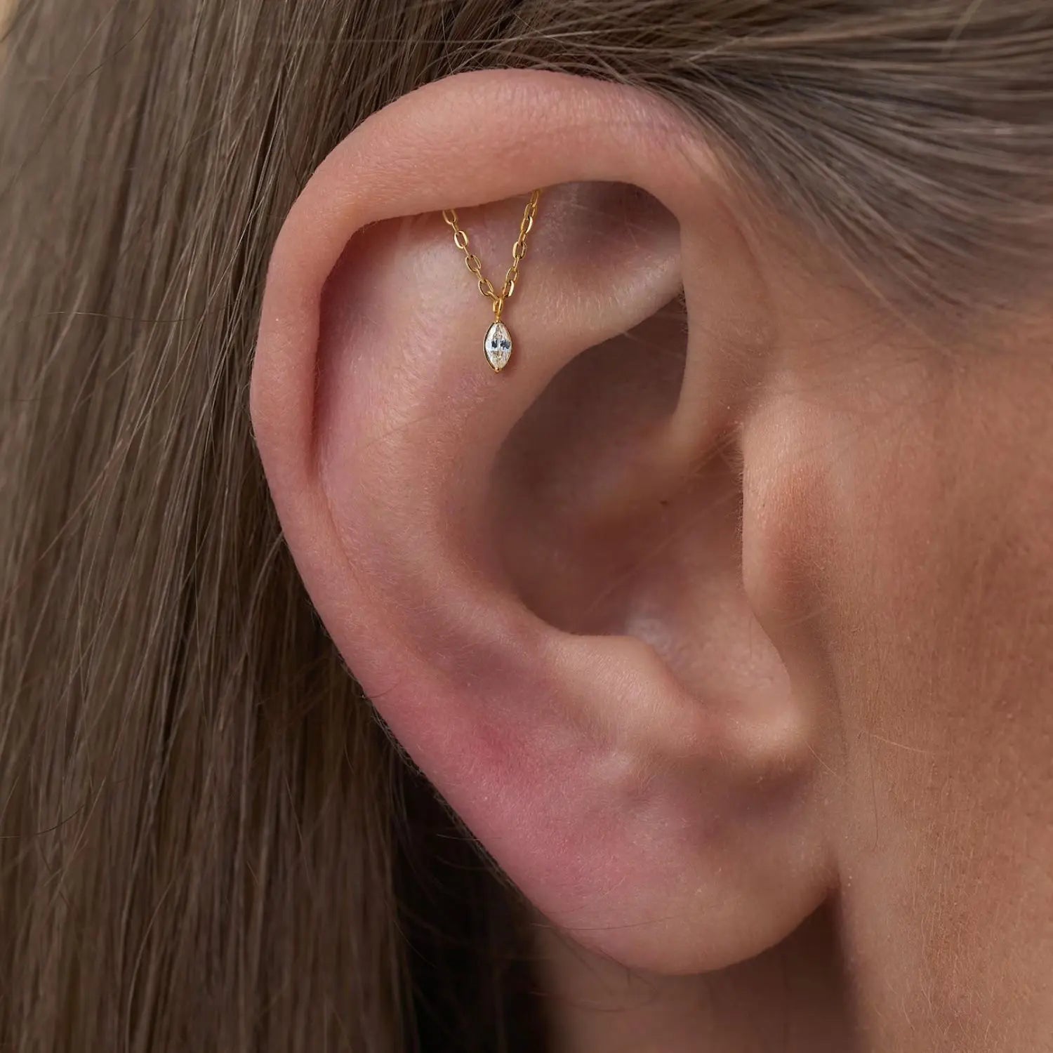 Titanium Ruth Marquise Dangle Stud - Vertical Helix & Hidden Rook
