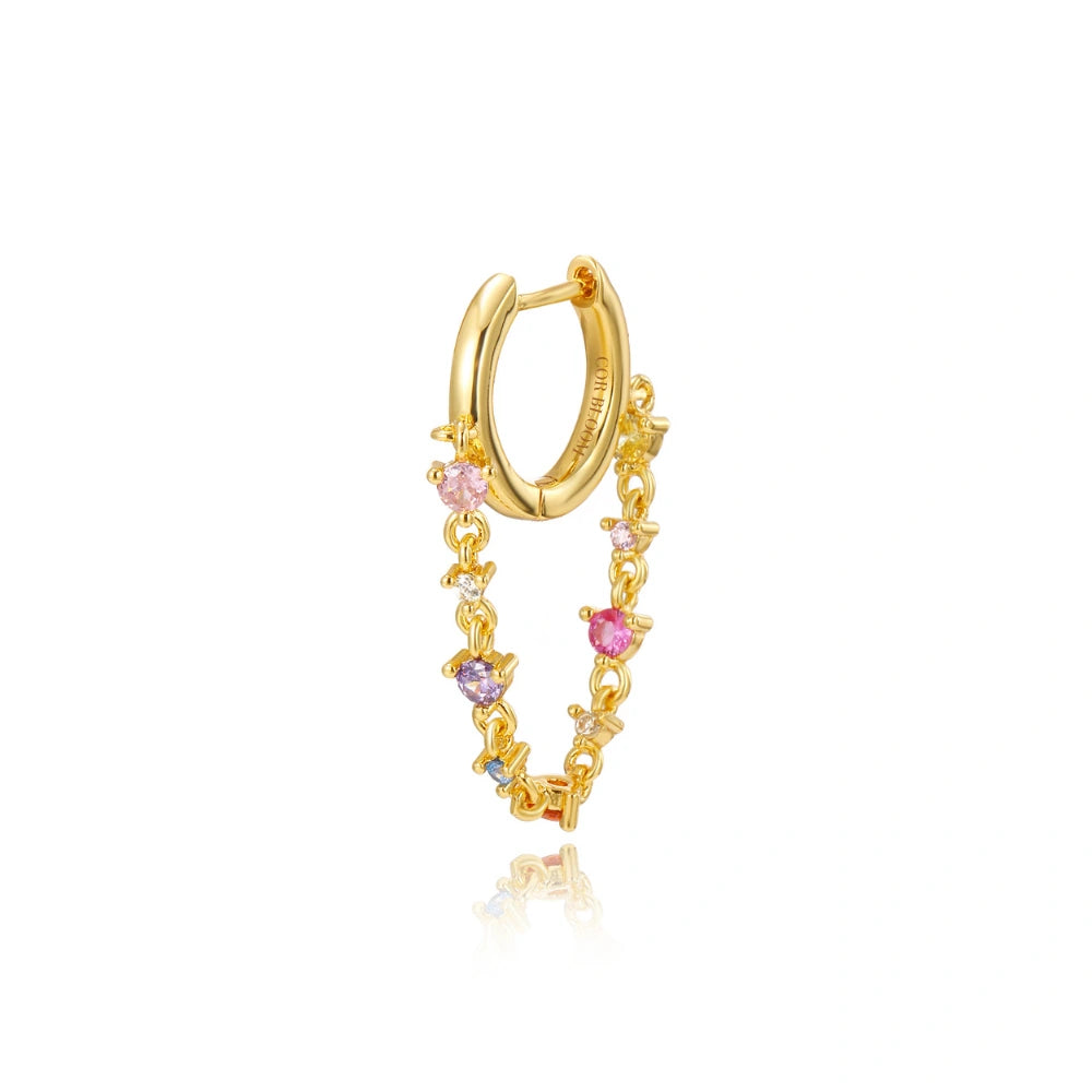 Livia Rainbow Gemstones Dangling Chain Hoop Earring