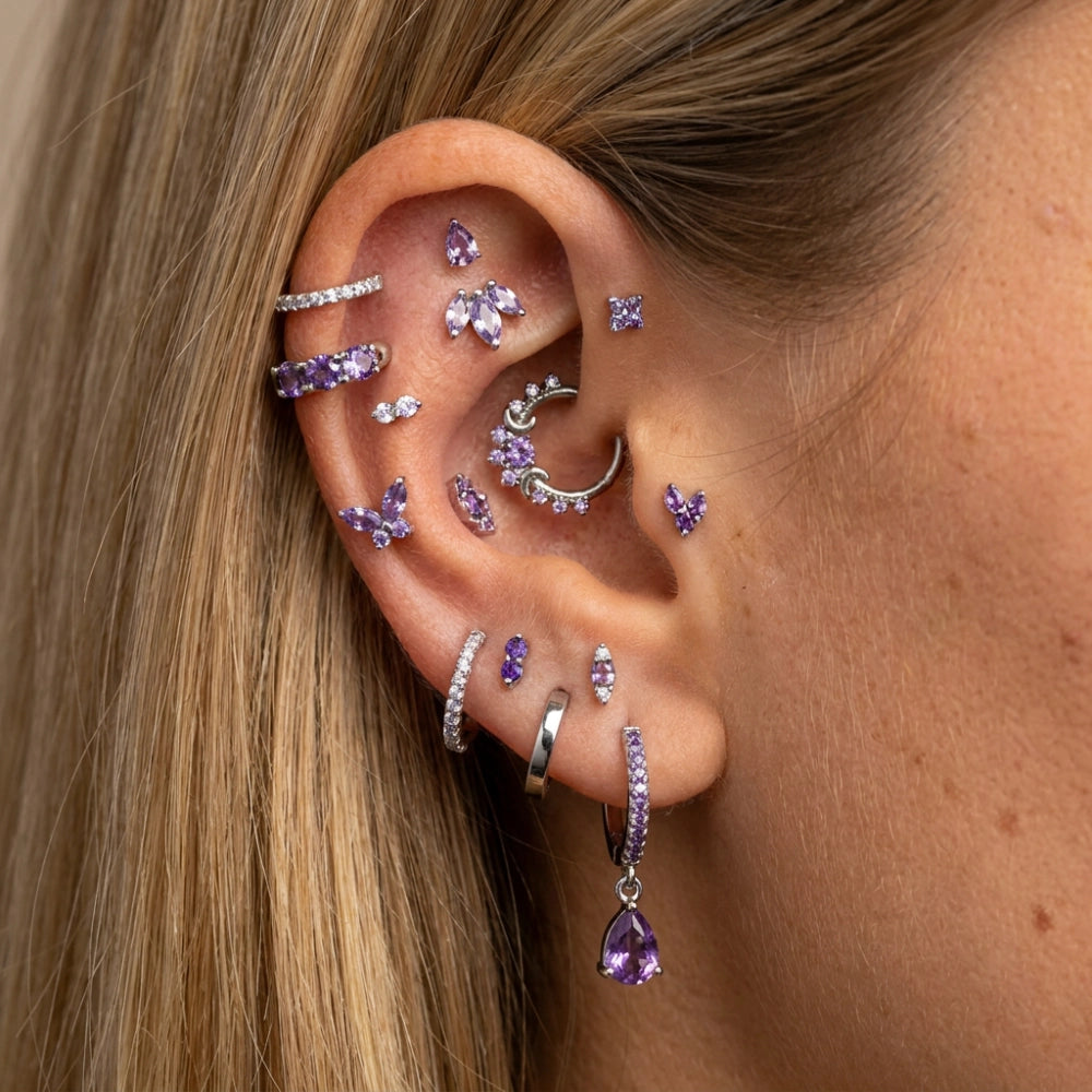 Titanium Liberty Amethyst Butterfly Flat Back Stud