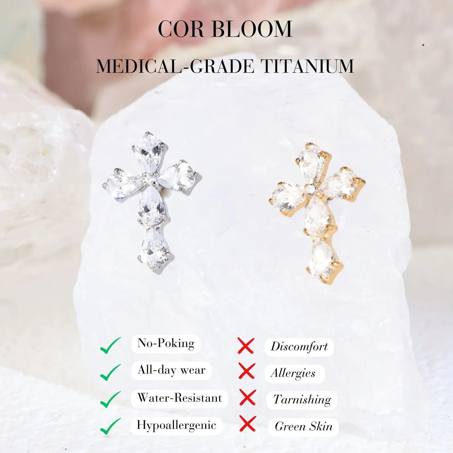 Titanium Luxe Diamond Cross Flat Back Stud