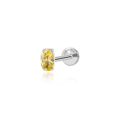 Titanium Oval Yellow Citrine Gemstone Flat Back Stud