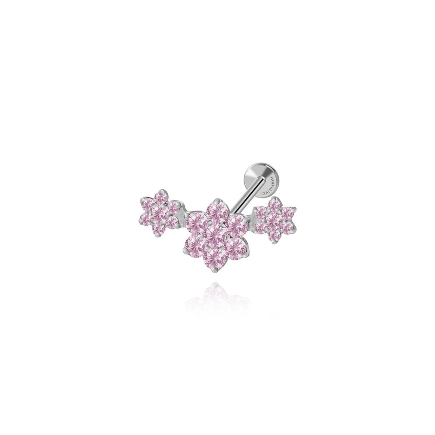 Titanium Pink Tourmaline Trio Blooming Flower Stud