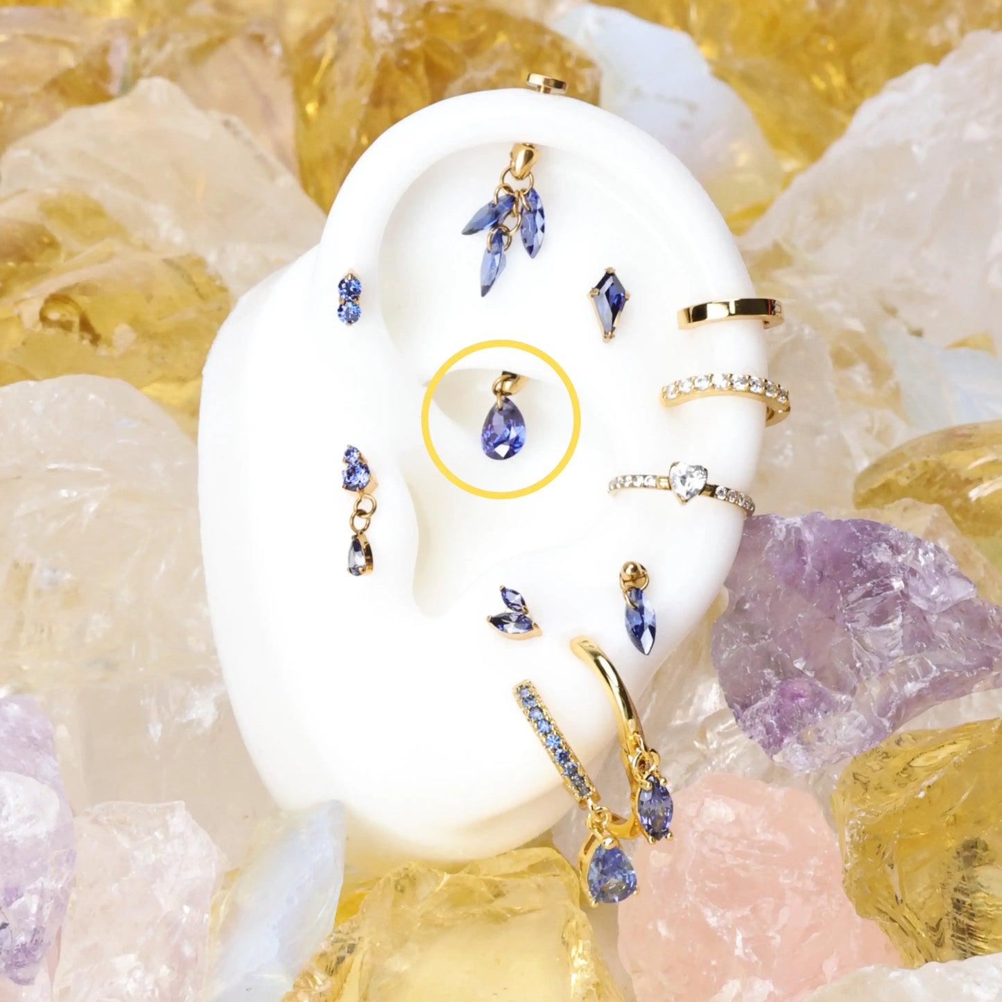 Titanium Freyja Floating Waterdrop Stud | Vertical Helix Earring - Tanzanite