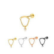 Titanium Dangling Square Crystal Hidden Helix Stud