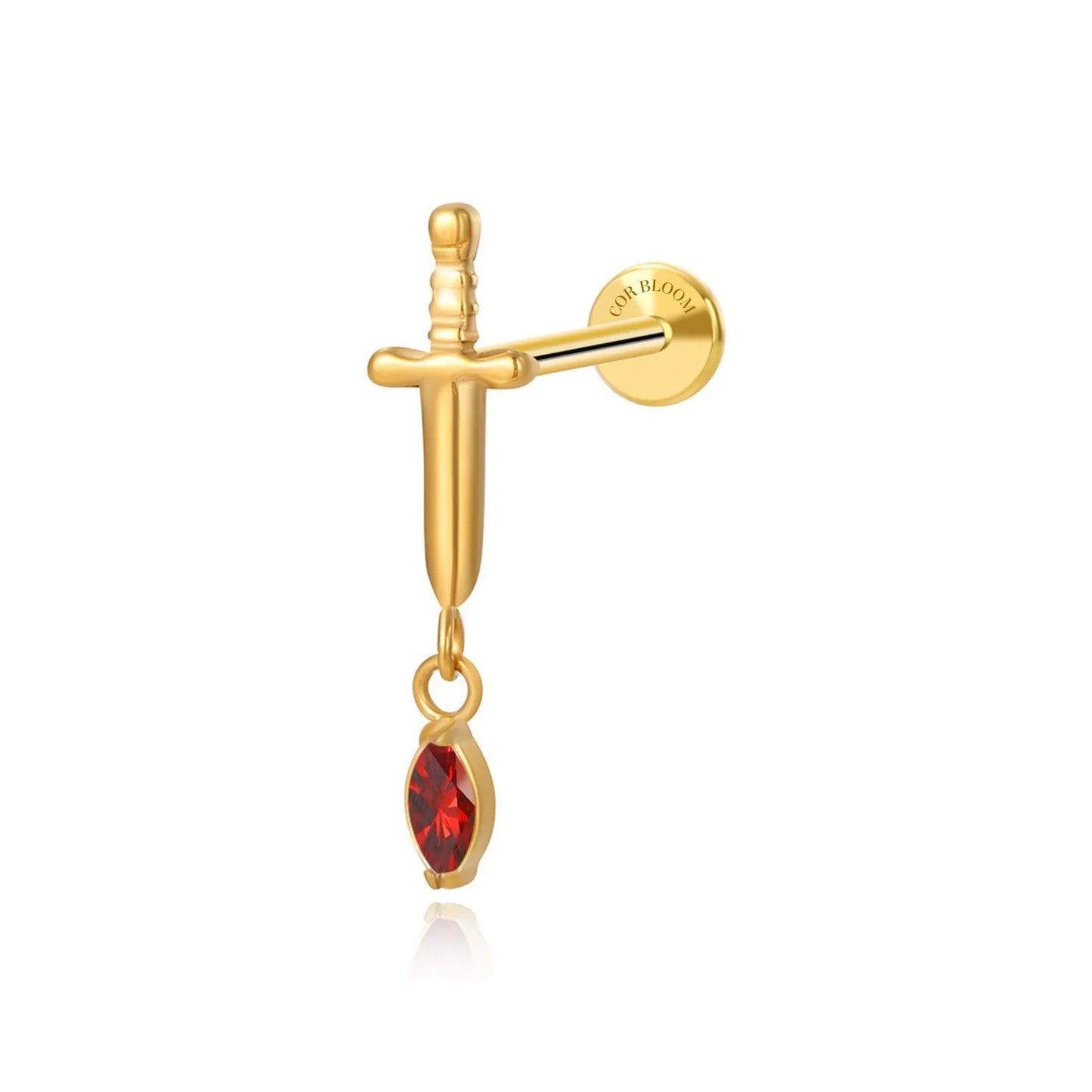 Titanium Red Garnet Sword Flat Back Stud