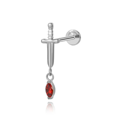 Titanium Red Garnet Sword Flat Back Stud