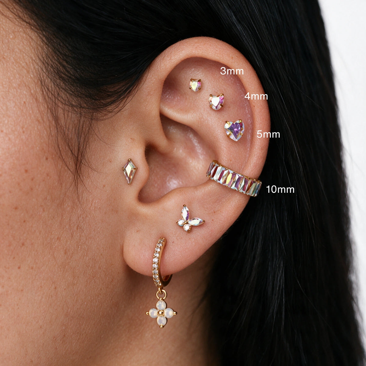 Titanium Spiro Multisize AB Heart-Cut Stud (Push Pin)