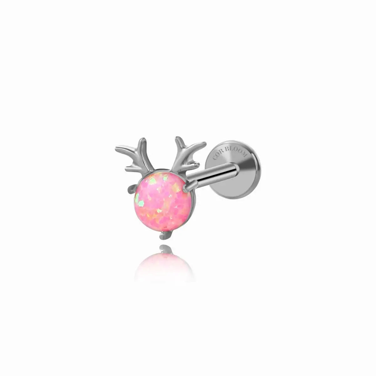Titanium Pink Opal Reindeer Piercing Earring
