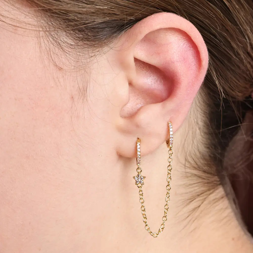 Aleena Pave Star Chain Earring - White Crystal