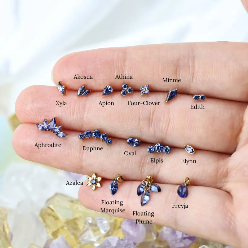 Titanium Minnie Kite-Cut Stone Flat Back Stud - Tanzanite