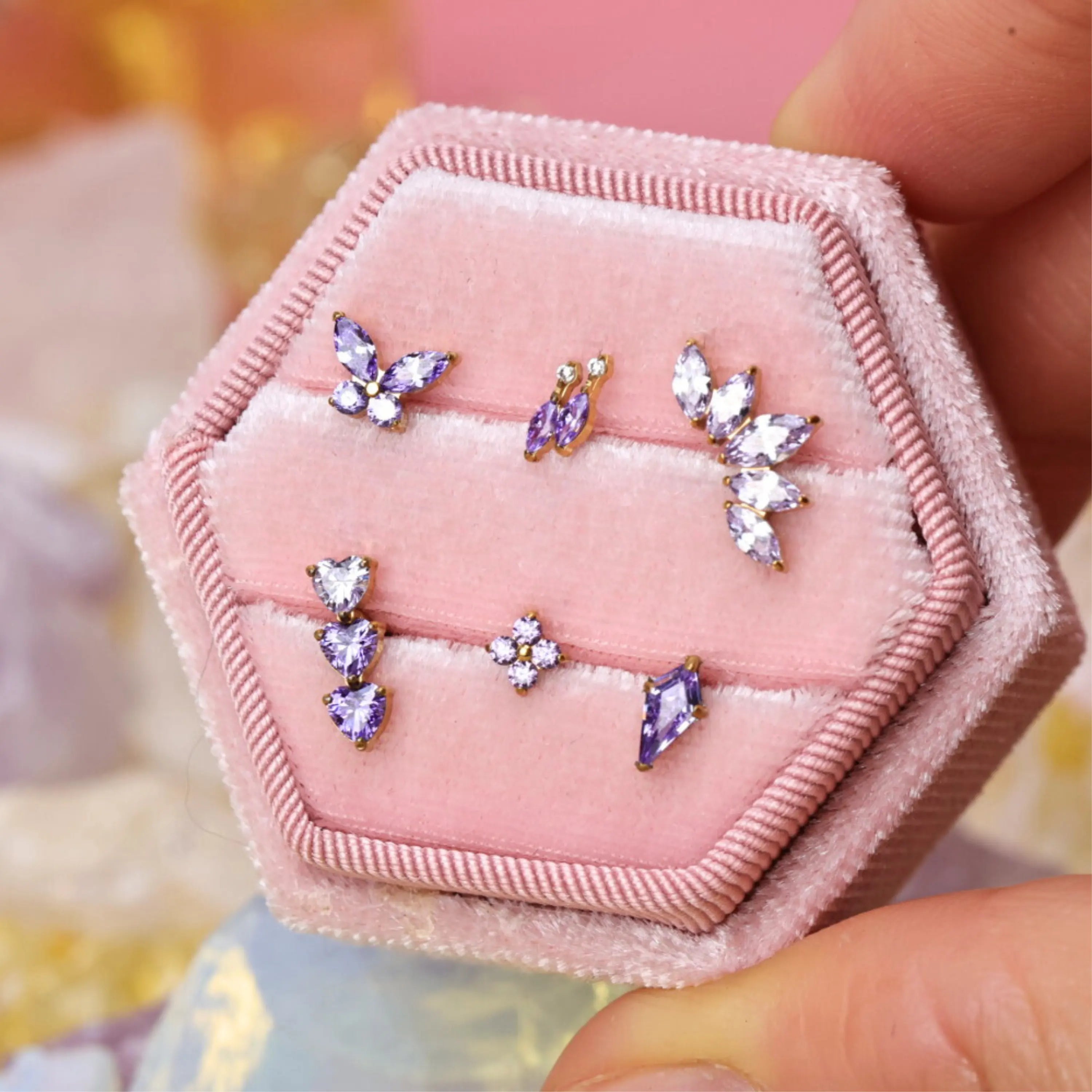 Titanium Aphrodite Amethyst Crown Push Pin Flat Back Stud