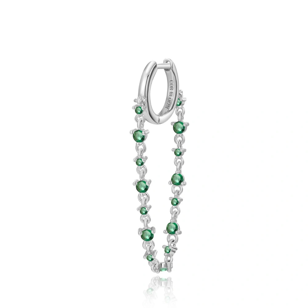 Livia Green Emerald Dangling Chain Hoop Earring