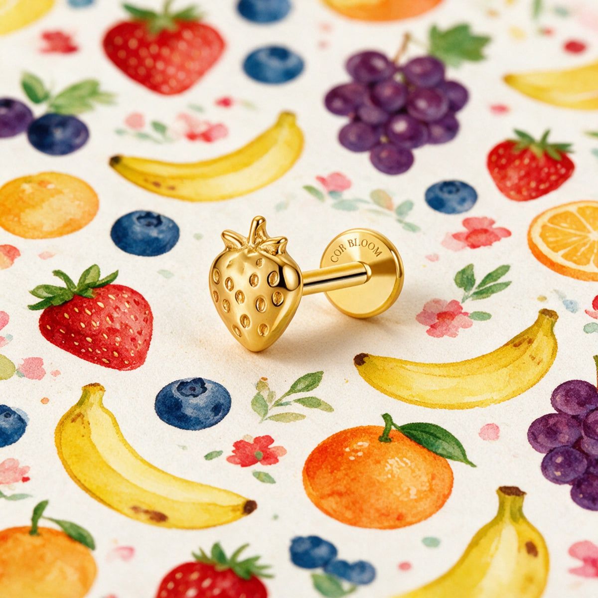 Titanium Strawberry Flat Back Stud