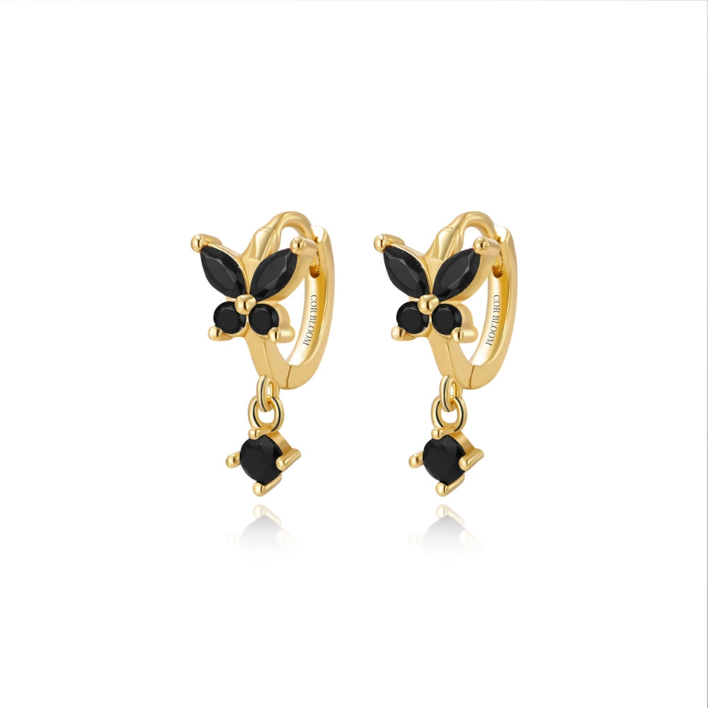 Nefeli Black Spinel Butterfly Huggie Earrings