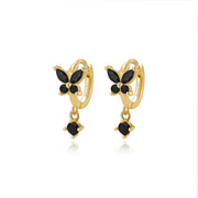 Nefeli Black Spinel Butterfly Huggie Earrings