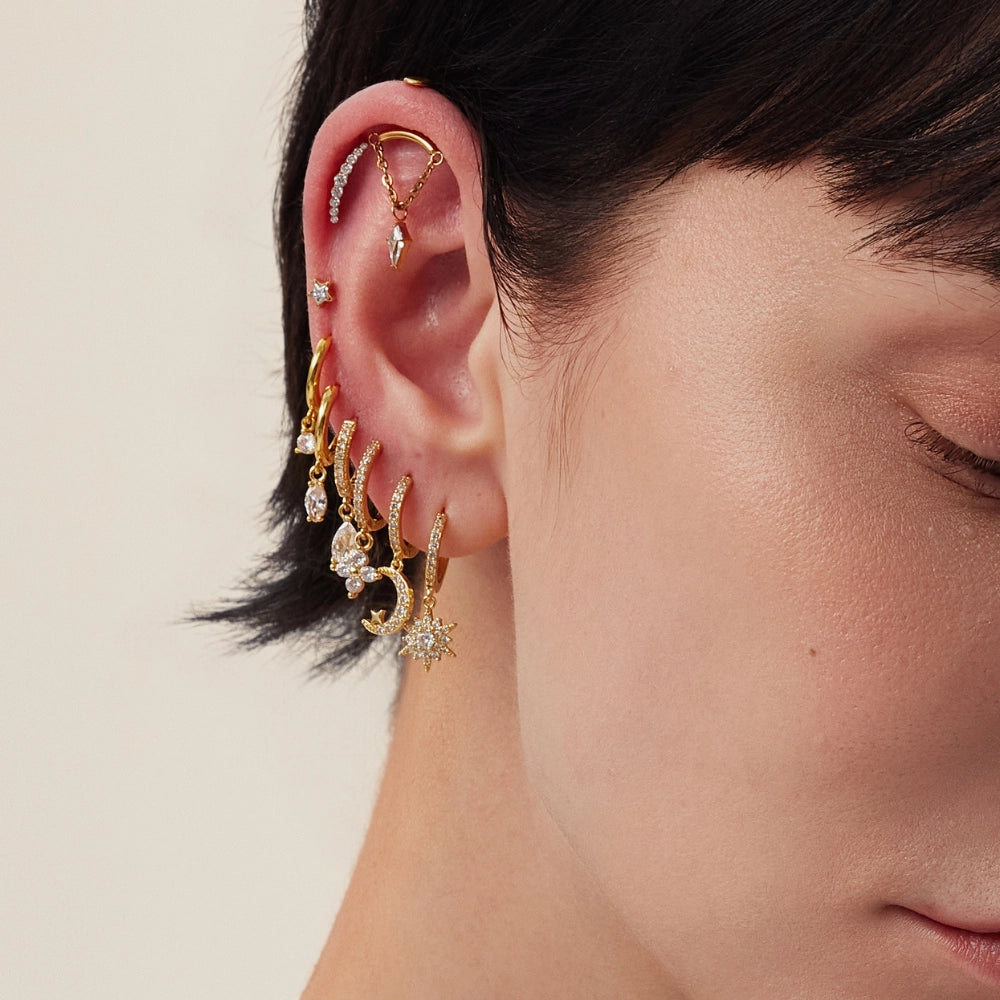 Estelle Crescent Moon & Guiding Star Hoop Earrings - Crystal