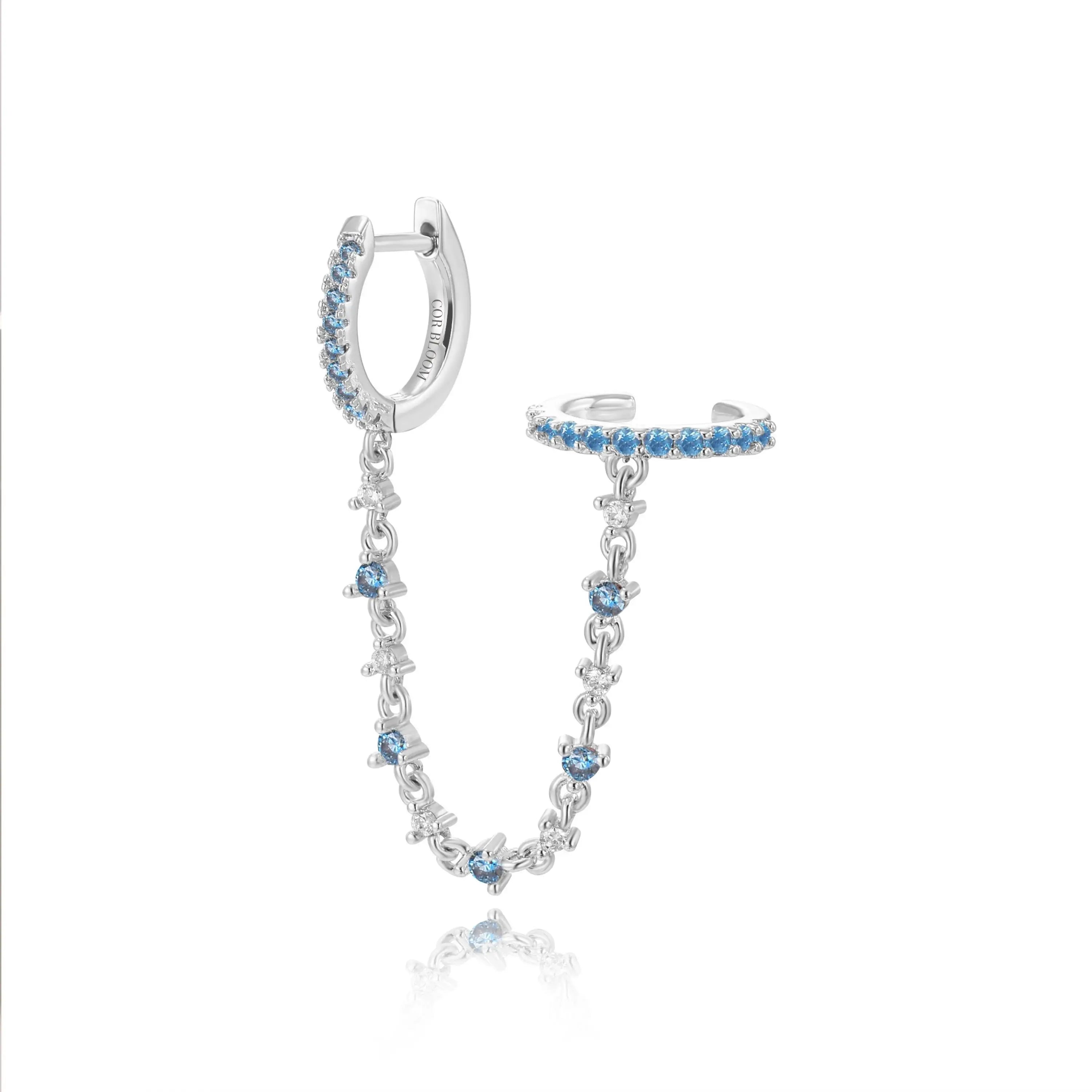 Abrielle Sparkling Chain Earring - Aquamarine Ocean Breeze