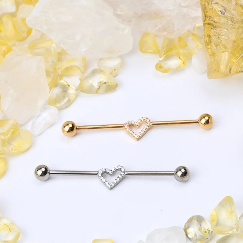 Titanium Sparkling Heart Industrial Barbell (14G | 38mm)