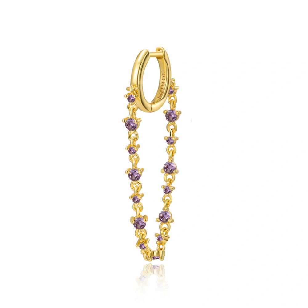 Livia Amethyst Dangling Chain Hoop Earring