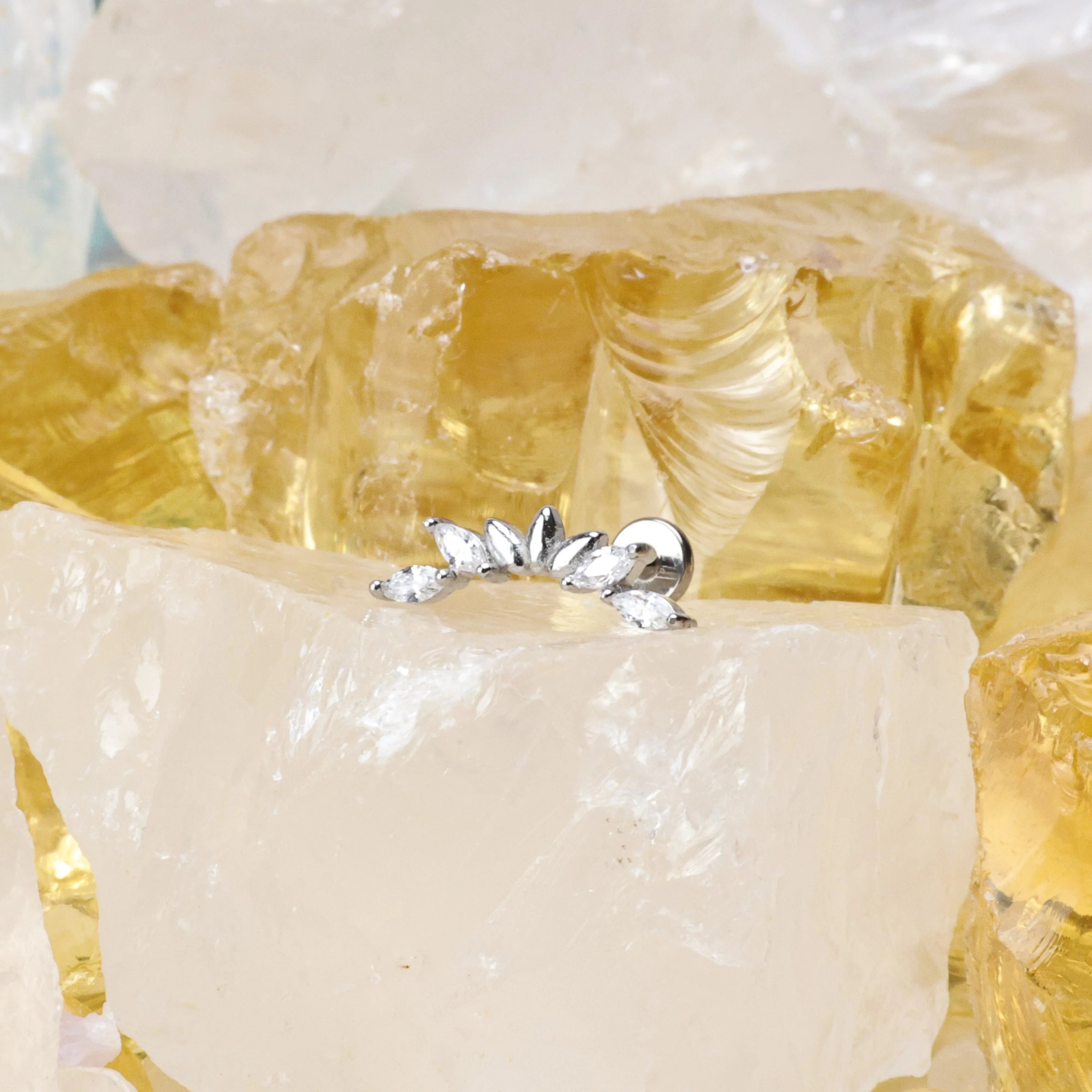 Seven-Petal Diamond Labret Piercing Stud