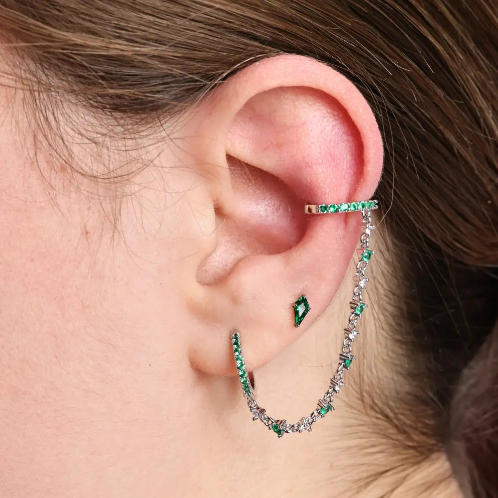 Abrielle Sparkling Chain Earring - Green Emerald