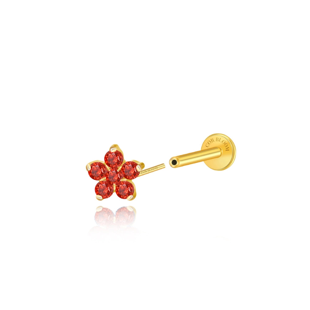 Titanium Nova Flower Stud - Red Garnet