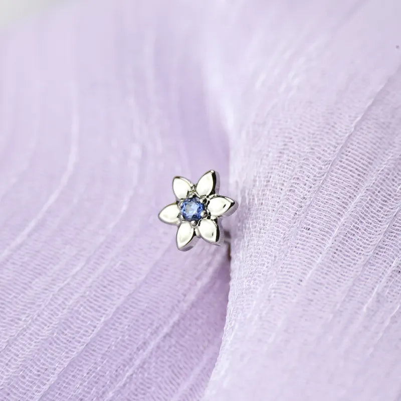 Titanium Azalea Dainty Tanzanite Flower Flat Back Stud