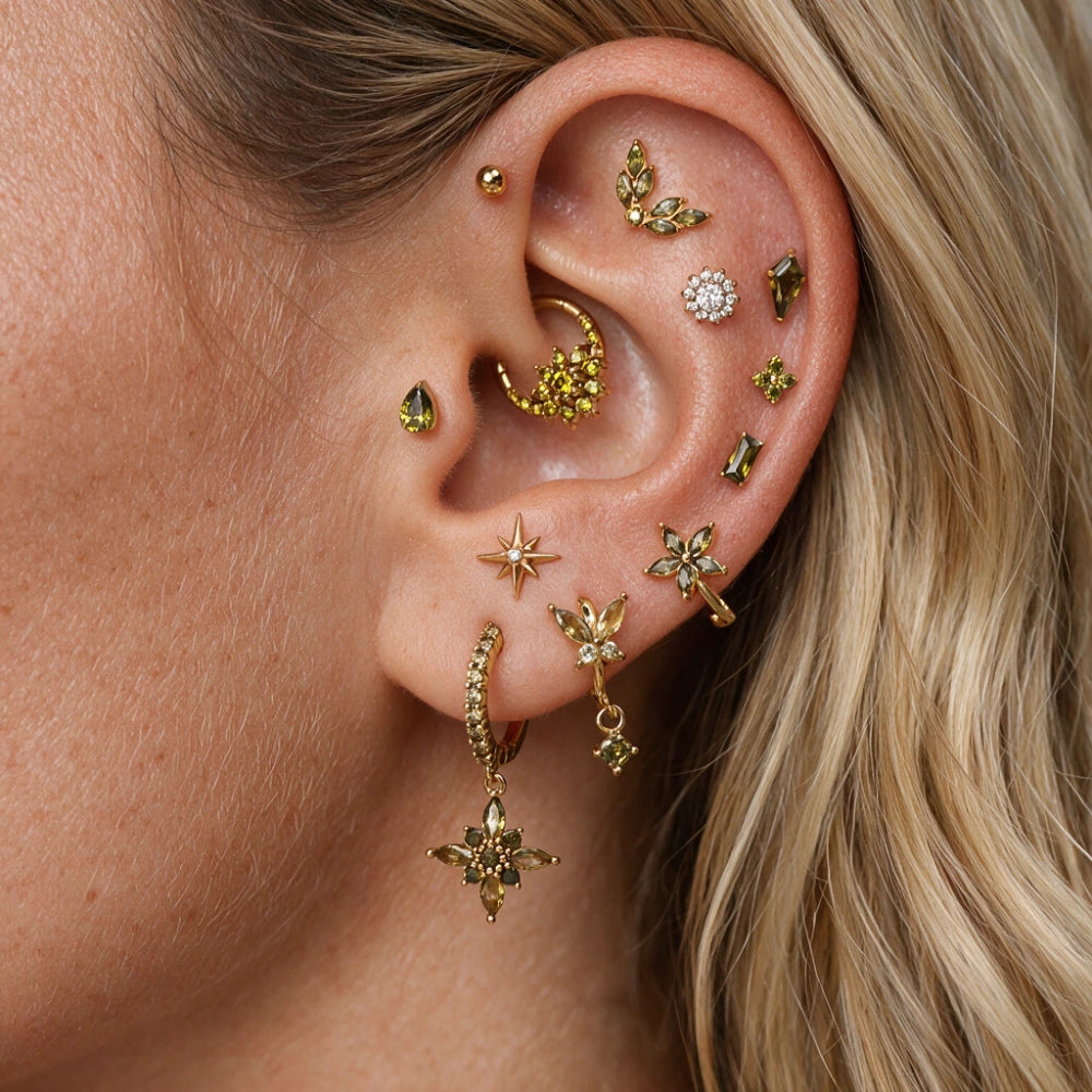 Piercing in titanio Minnie con pietra taglio kite e retro piatto - Peridoto