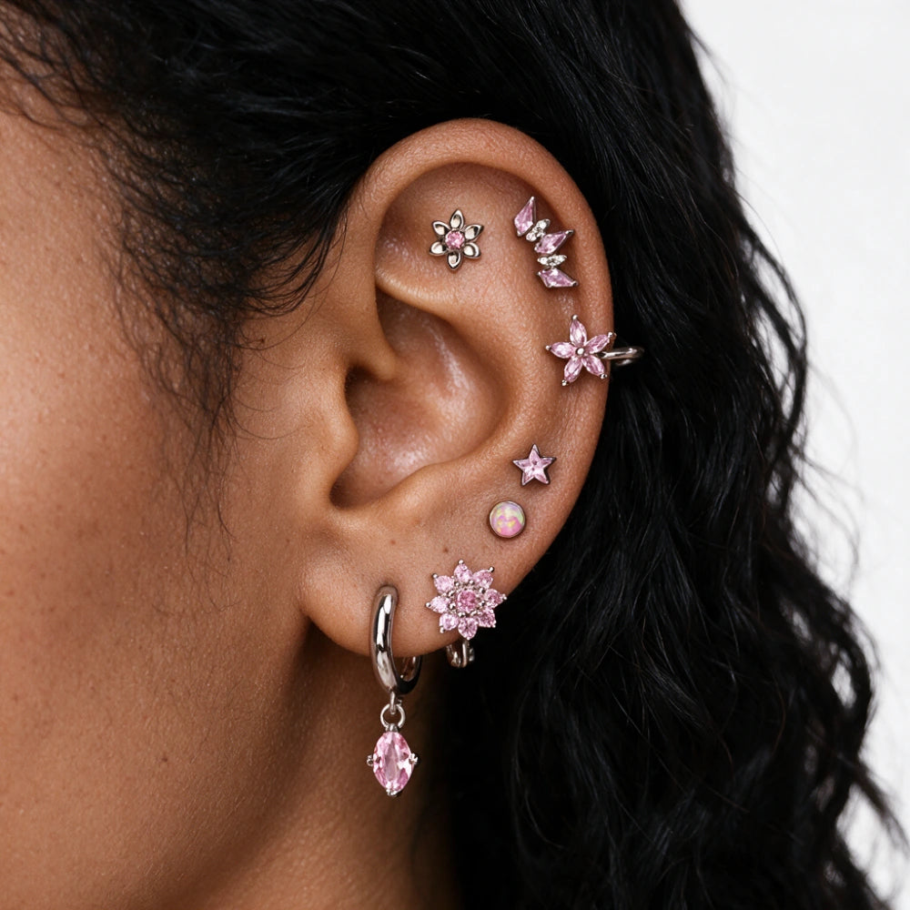 Titanium Azalea Zarter Rhodolithblumen-Stecker mit flacher Rückseite