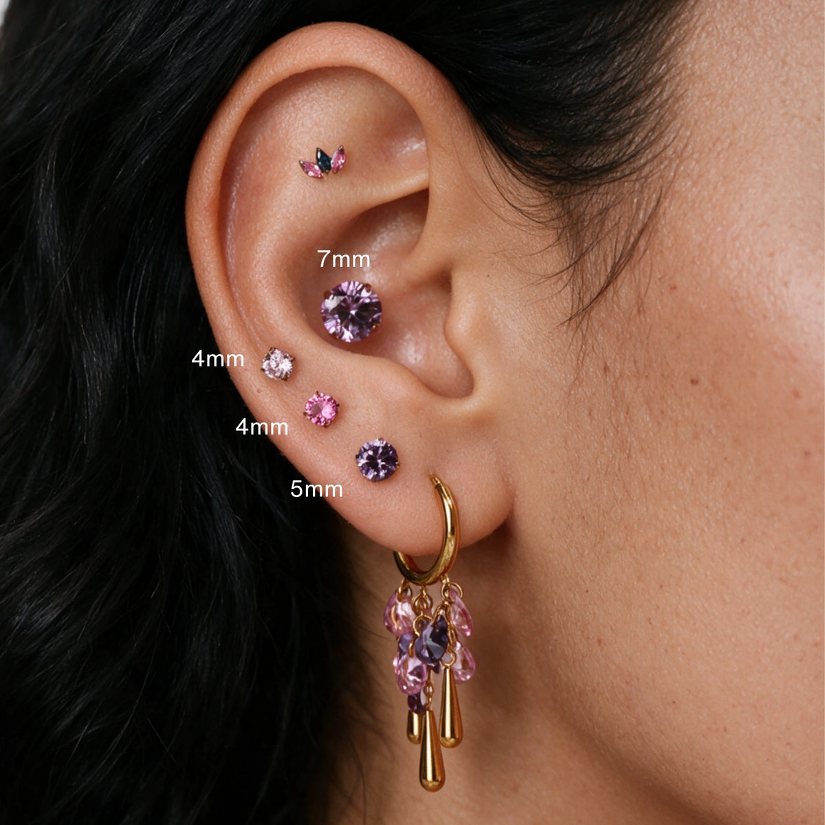 Titanium Eleni Multisize Amethyst Stud (Push Pin)