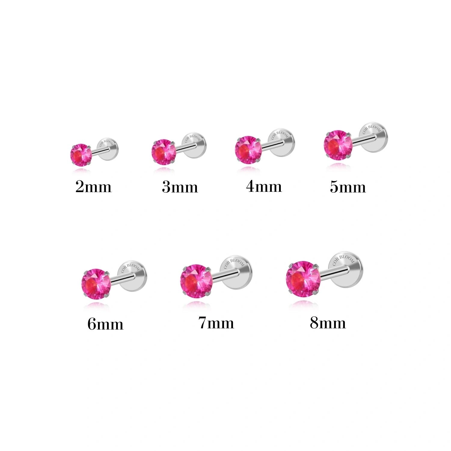Titanium Multisize Ruby Gemstone Piercing Stud
