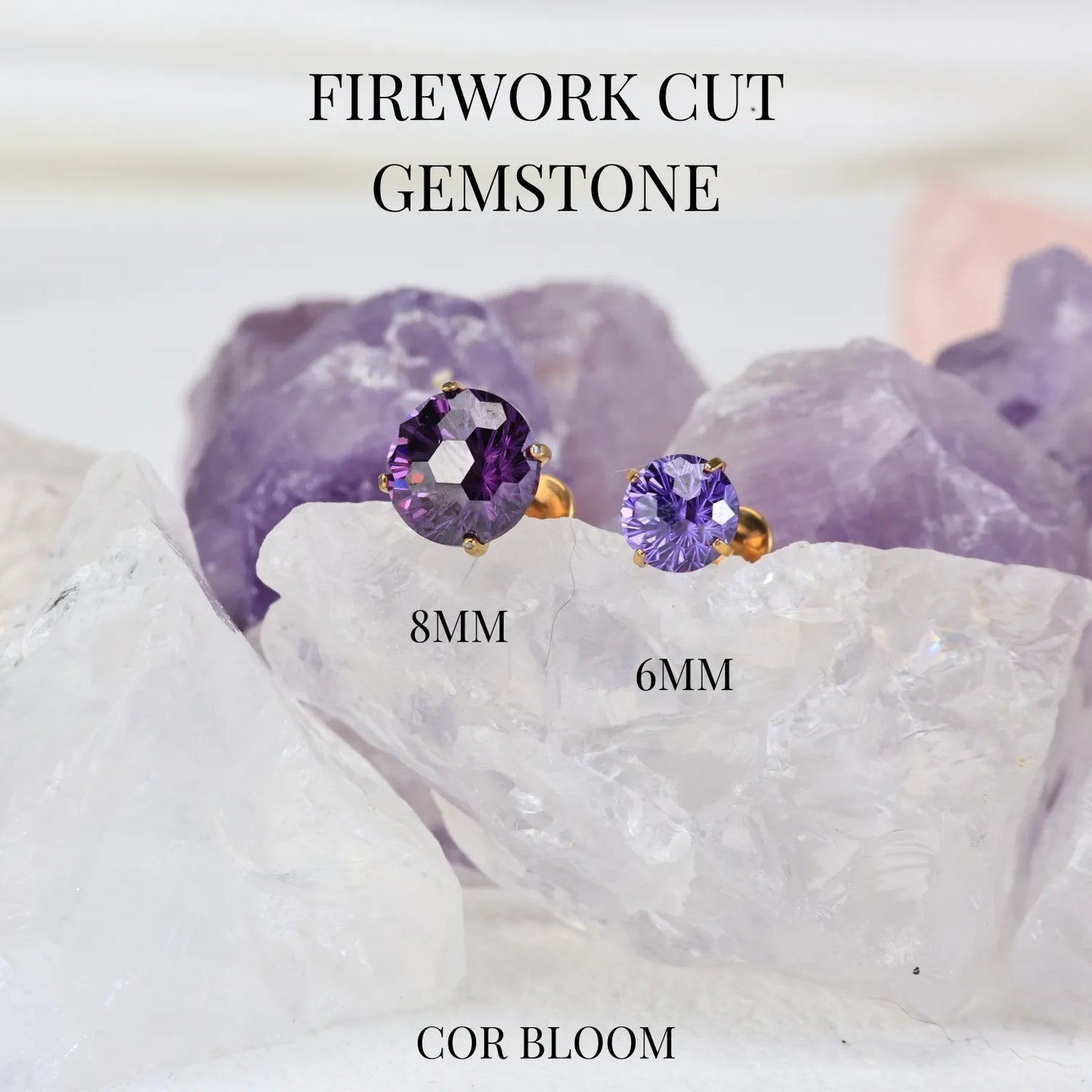 Titanium Firework Cut Purple Amethyst Piercing Stud