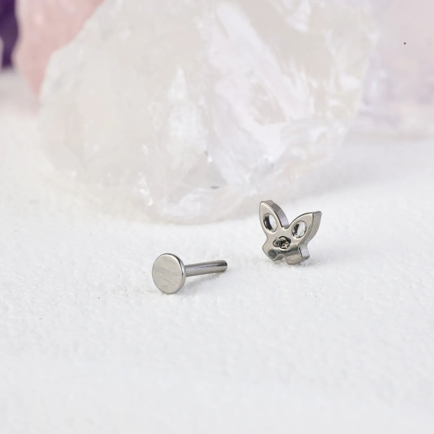Titanium Diamond Butterfly Flat Back Piercing Stud