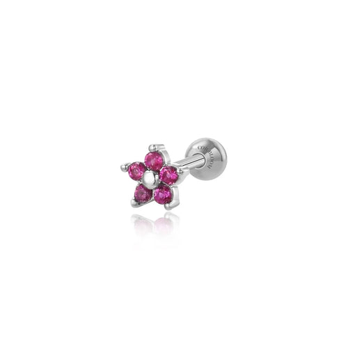 Little Ruby Flower Screw Back Stud Earring