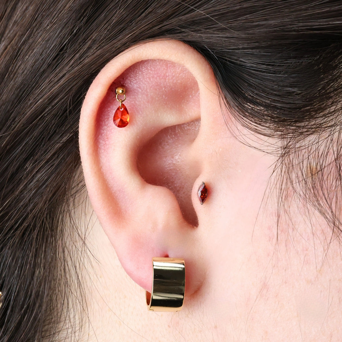 Dangle Hoop Rook Earing Red CZ Vertical Helix Piercing/Hidden Rook Dangling Earring | Floating ...