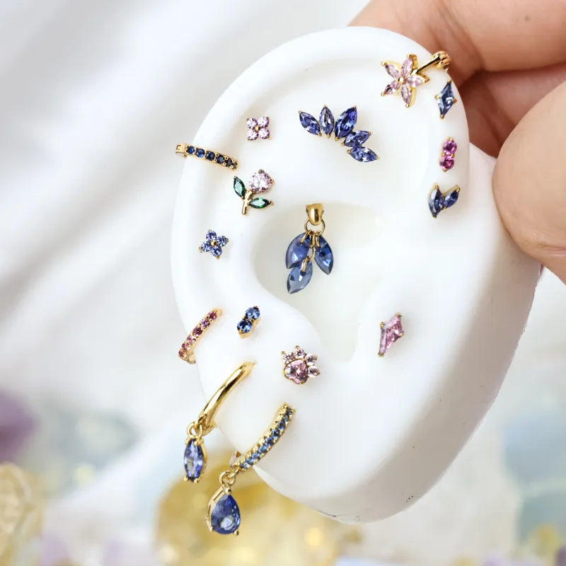 Tanzanite - Titanium Floating Plume Flat Back Earring | Vertical Helix Stud