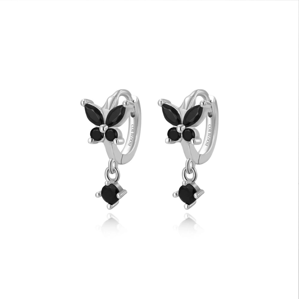 Nefeli Black Spinel Butterfly Huggie Earrings