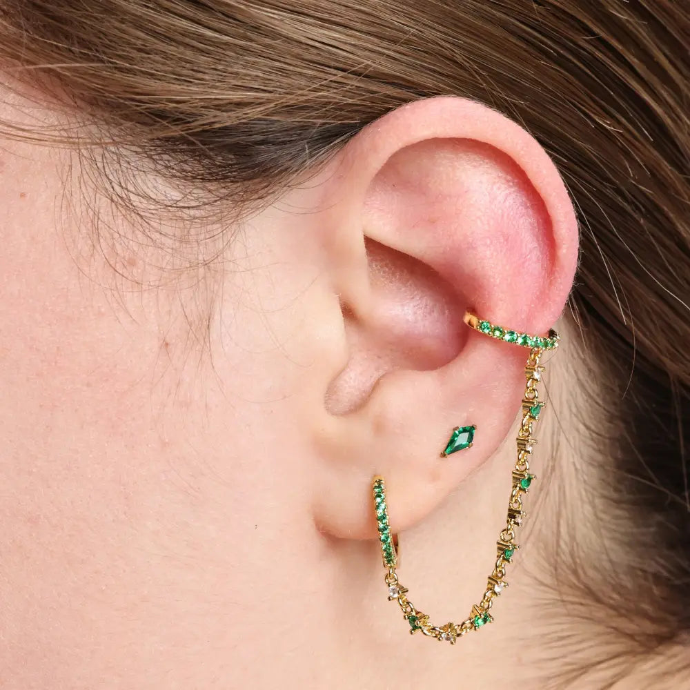 Abrielle Sparkling Chain Earring - Green Emerald