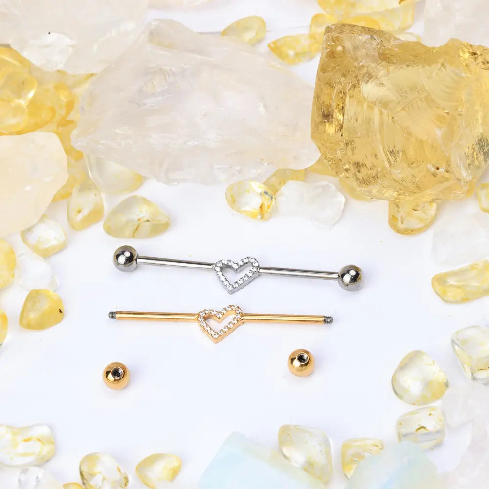 Titanium Sparkling Heart Industrial Barbell (14G | 38mm)