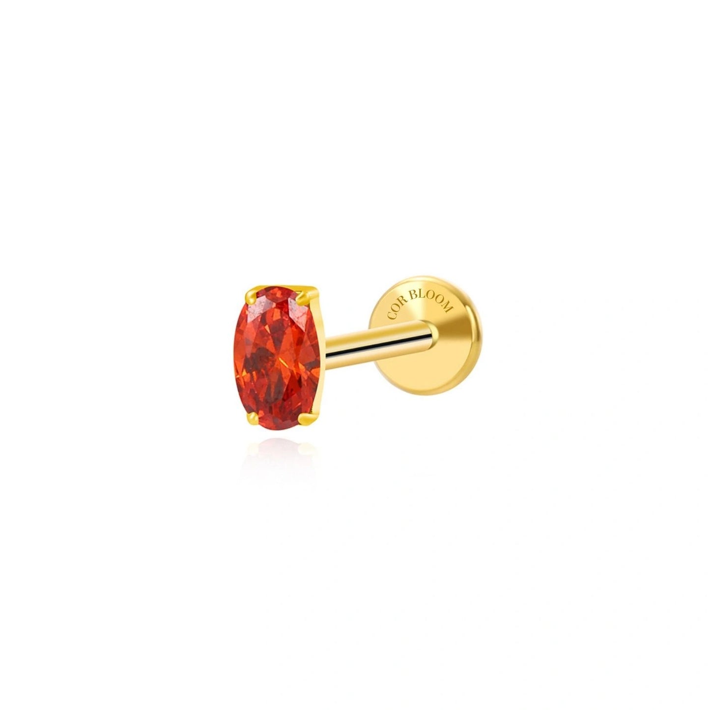 Titanium Oval Orange Red Gemstone Flat Back Stud