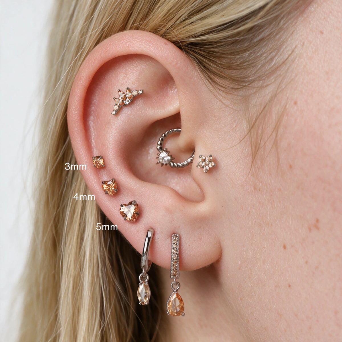 Titanium Spiro Multisize Champagne Heart-Cut Stud (Push Pin)