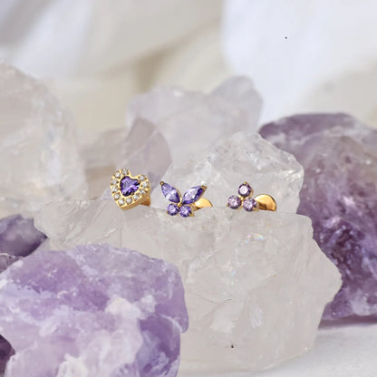 Titanium Amethyst Heart Flat Back Piercing Stud