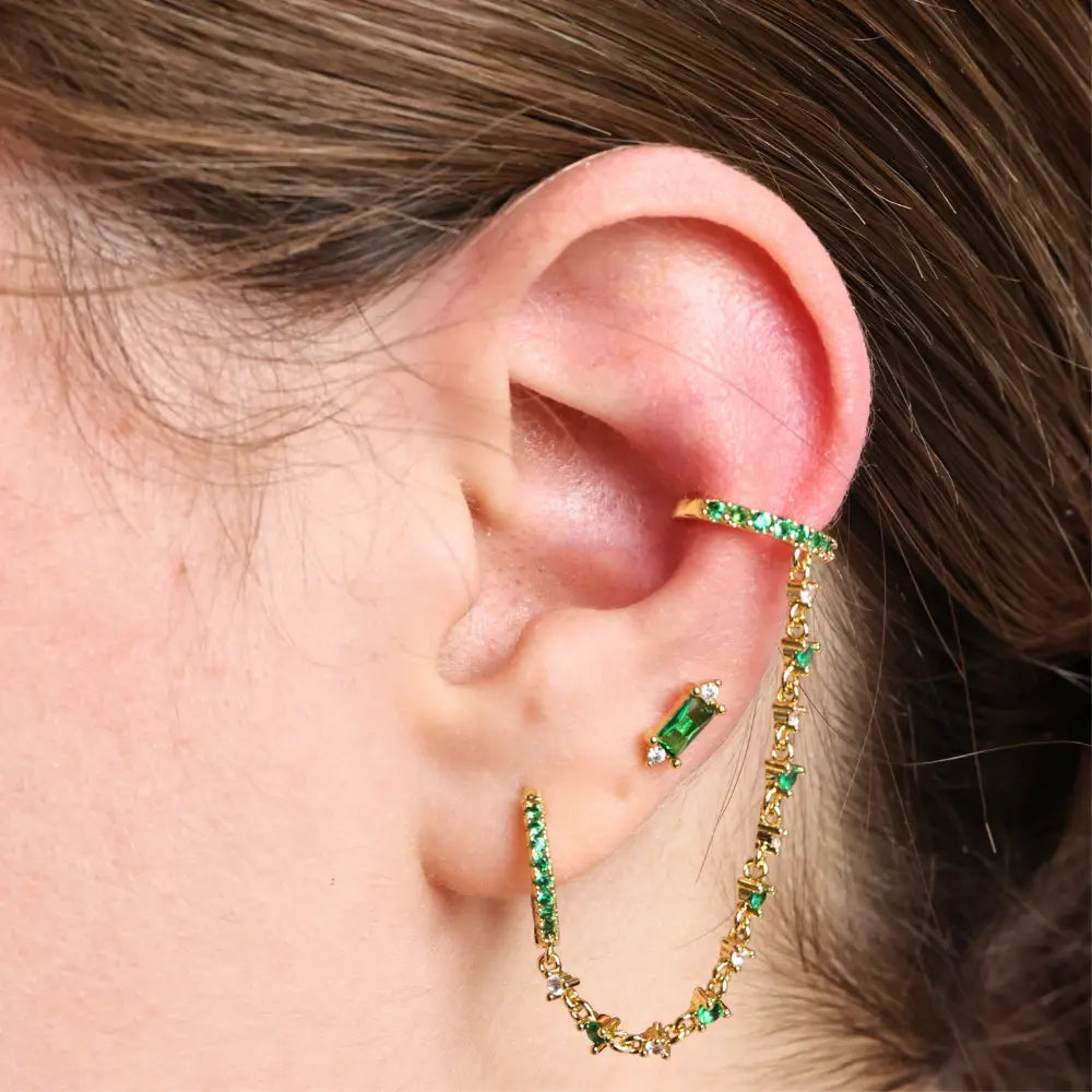 Abrielle Sparkling Chain Earring - Green Emerald
