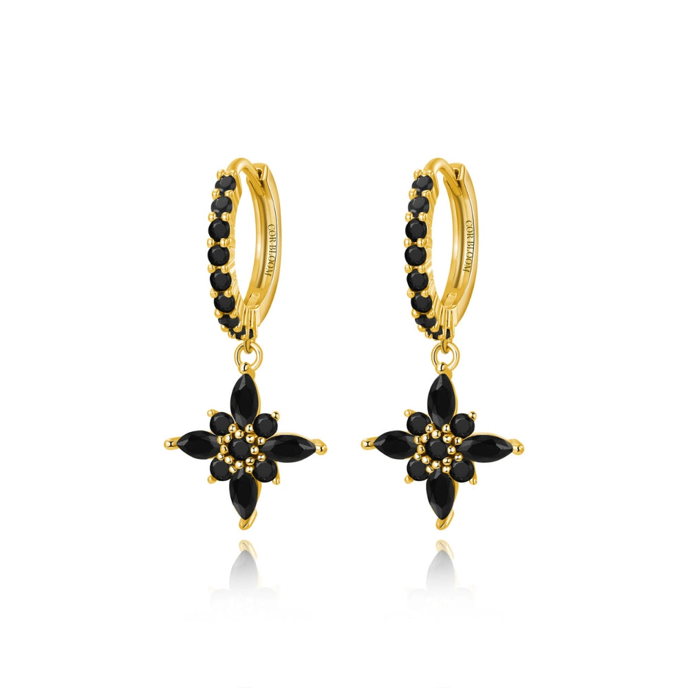 Lydia Black Spinel Starflower Drop Earrings