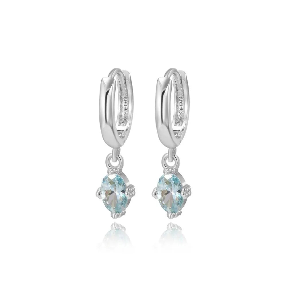 Aleia Aquamarine Oval Stone Hoop Earrings